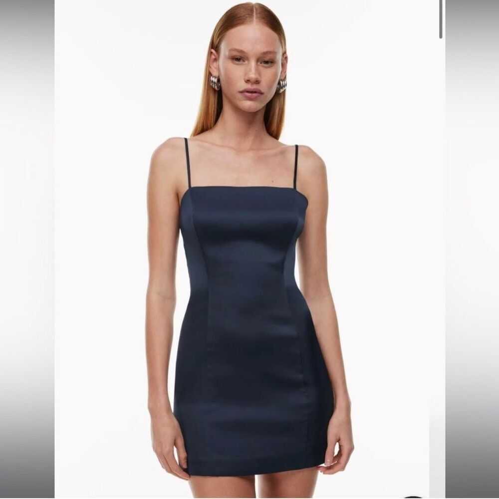 Aritzia Sunday Best Navy Blue Satin Mini Dress 6